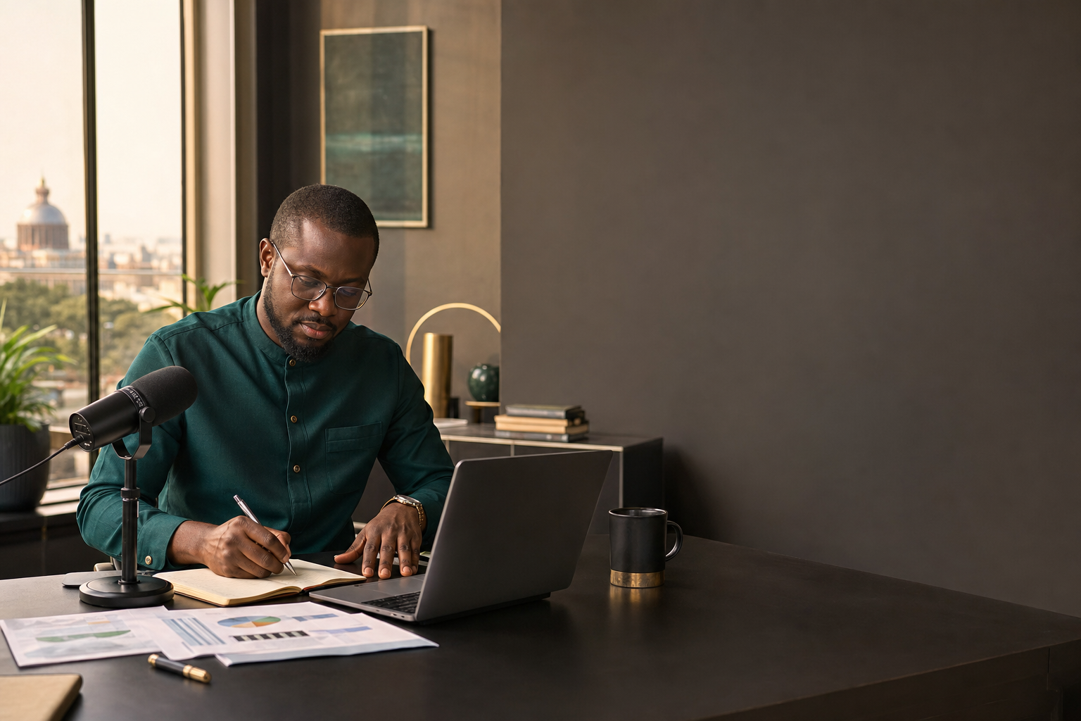 West African policy expert preparing an article and podcast